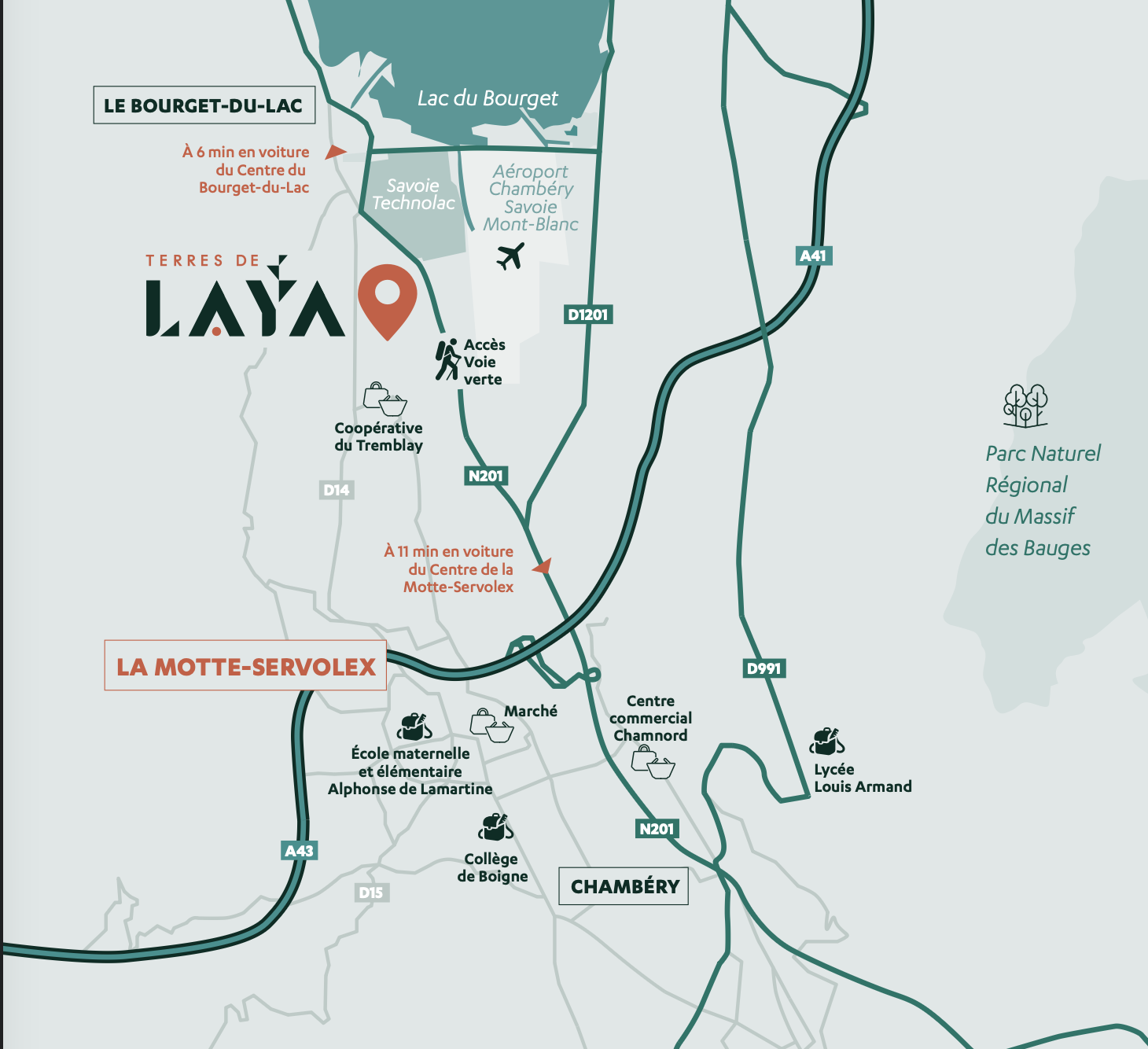 Map showing Terres de Laya and the Granges eco-district.